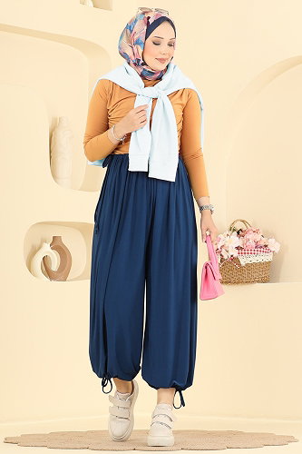 moda selvim بنطلون أزرق غامق 5679ZNNK1102 - Thumbnail