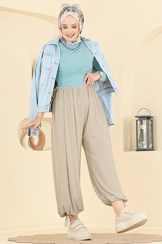 moda selvim بنطلون بيج فاتح 5679ZNNK1102 - Thumbnail