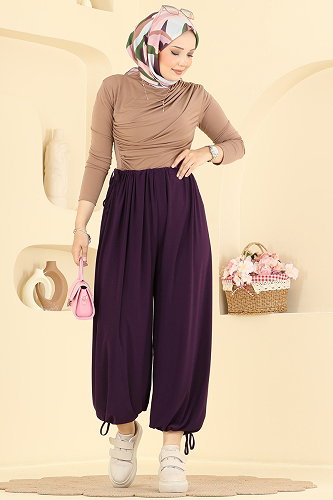 moda selvim بنطلون أرجواني 5679ZNNK1102 - Thumbnail