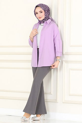 moda selvim بنطلون رمادي غامق 5730AYD574 - Thumbnail