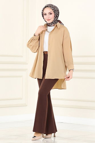 moda selvim بنطلون بني 5730AYD574 - Thumbnail