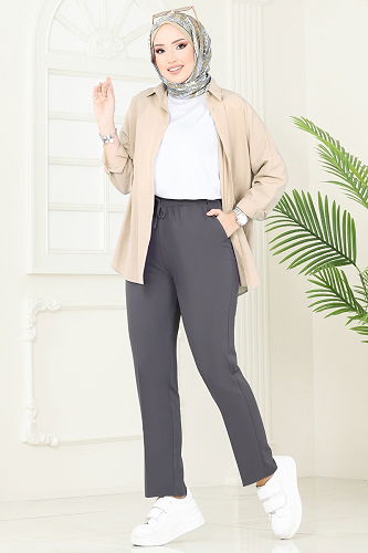 moda selvim بنطلون رمادي غامق 6626YG95 - Thumbnail