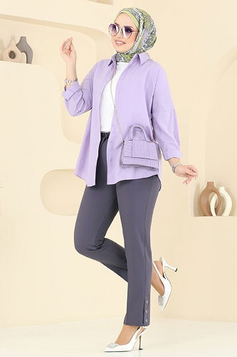 moda selvim بنطلون رمادي غامق 6627YG95 - Thumbnail