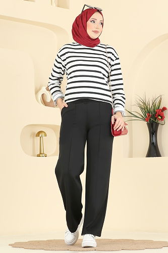 moda selvim بنطلون أسود 7092TEG847 - Thumbnail