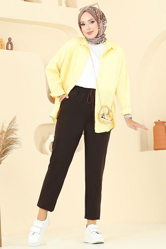 moda selvim Pants 8109AB368 Dark Brown - Thumbnail