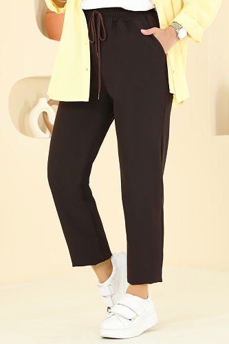 moda selvim بنطلون بني غامق 8109AB368 - Thumbnail