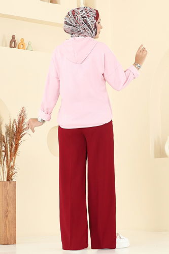 moda selvim Pants 8119AB368 Burgundy - Thumbnail