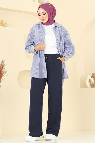 moda selvim بنطلون كحلي غامق 8119AB368 - Thumbnail