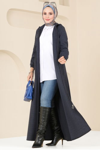 moda selvim Pardesu PL9078 Navy Blue - Thumbnail