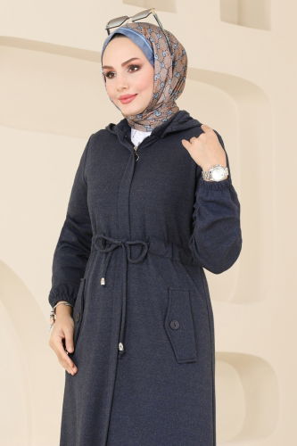 moda selvim Pardesu PL9078 Navy Blue - Thumbnail