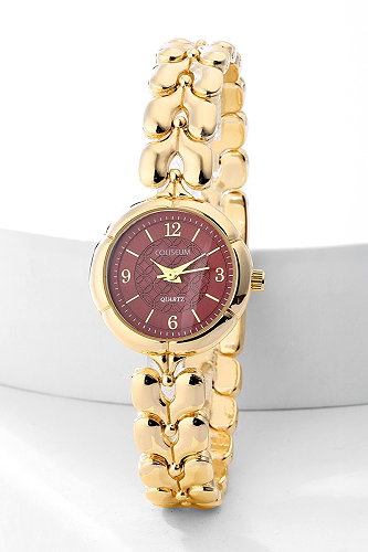 moda selvim Parlak Kordon Kol Saati 36CLSK1184 Gold&Bordo - Thumbnail