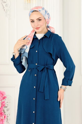 moda selvim Overcoat 8000TRT545 Dark Indigo - Thumbnail