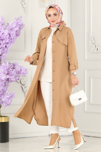 moda selvim Overcoat 8000TRT545 Latte - Thumbnail