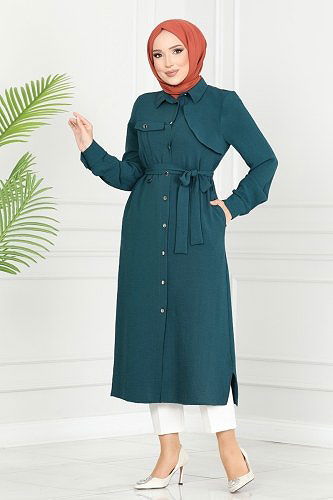 moda selvim Overcoat 8000TRT545 Petroleum - Thumbnail