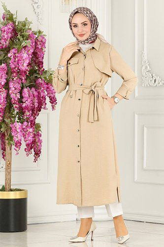 moda selvim Overcoat 8000TRT545 Stone - Thumbnail