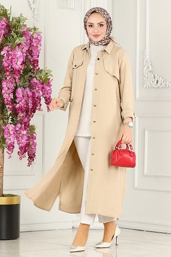 moda selvim Overcoat 8000TRT545 Stone - Thumbnail