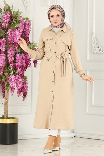 moda selvim Overcoat 8000TRT545 Stone - Thumbnail