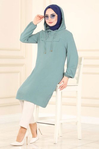 moda selvim Pat Detaylı Aerobin Tunik 4005BM387 Mint - Thumbnail