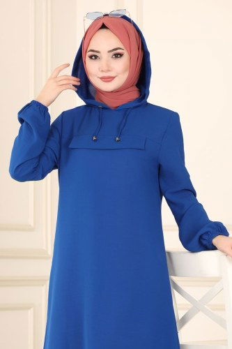 moda selvim Pat Detaylı Aerobin Tunik 4005BM387 Saks - Thumbnail