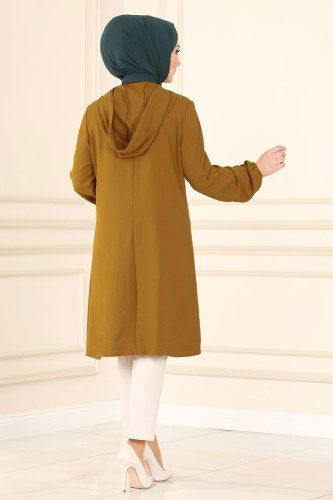 moda selvim Pat Detaylı Aerobin Tunik 4005BM387 Yağ Yeşili - Thumbnail