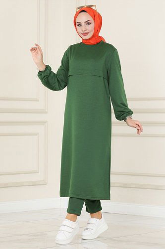 moda selvim Pat Detaylı Spor Takım 2038SBL832 Yeşil - Thumbnail