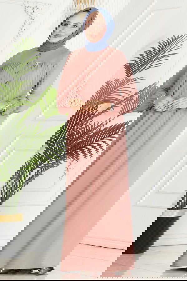 Modaselvim SEPETTE NET %20+%20 İNDİRİM Pat Detaylı Viskon Elbise 7103BG354 Pudra