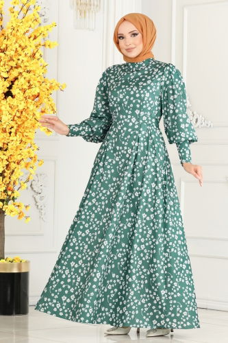 moda selvim Patterned Crepe Dress 6109BSK463 Mint - Thumbnail