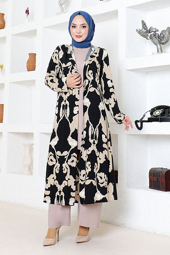 moda selvim Patterned Triple Viscose Set 0332BGS895 Black&Vision - Thumbnail