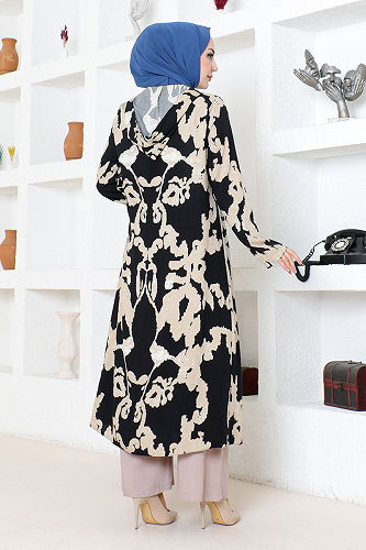 moda selvim Patterned Triple Viscose Set 0332BGS895 Black&Vision - Thumbnail