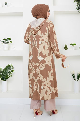 moda selvim Patterned Triple Viscose Set 0332BGS895 Dark Vizyon&Vizyon - Thumbnail