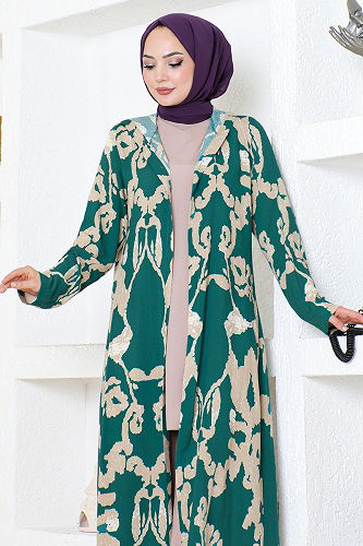 moda selvim Patterned Triple Viscose Set 0332BGS895 Petrol&Vizyon - Thumbnail