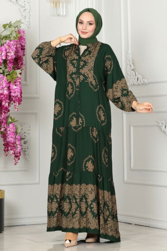 Z.N.N. - Patterned Viscose Dress 4089ZNN863 Emerald