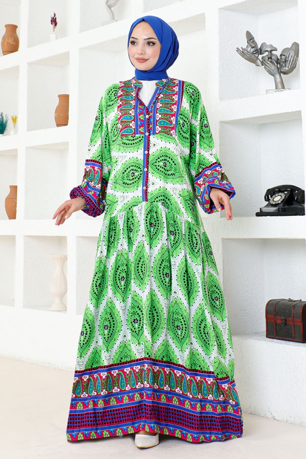 Modaselvim Dress Patterned Viscose Dress ETT20262-M Green