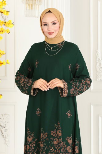 moda selvim Patterned Viscose Tunic 1003ZNN863 Emerald - Thumbnail