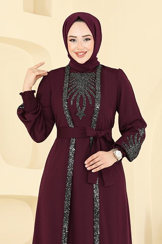 moda selvim Payet Detaylı 2 Li Kombin 2805ASMK1074 Bordo - Thumbnail