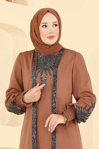 moda selvim Payet Detaylı 2 Li Kombin 2805ASMK1074 Taba - Thumbnail