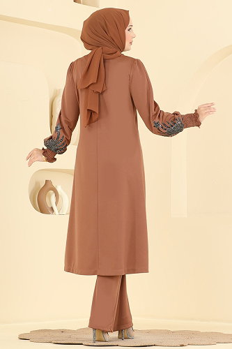 moda selvim Payet Detaylı 2 Li Kombin 2805ASMK1074 Taba - Thumbnail