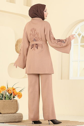 moda selvim Payet Detaylı 2 li Takım 1300MT581 Latte - Thumbnail