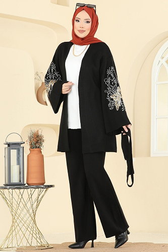 moda selvim Payet Detaylı 2 li Takım 1300MT581 Siyah - Thumbnail
