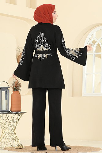 moda selvim Payet Detaylı 2 li Takım 1300MT581 Siyah - Thumbnail