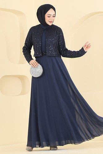 moda selvim Payet Detaylı Ceketli Abiye 8392AB368 Laci - Thumbnail