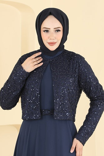 moda selvim Payet Detaylı Ceketli Abiye 8392AB368 Laci - Thumbnail