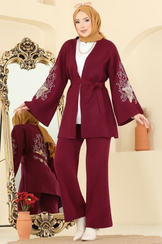 M.T. - Payet Detaylı İkili Takım 1300MT581 Bordo