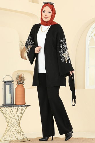 moda selvim Payet Detaylı İkili Takım 1300MT581 Siyah - Thumbnail