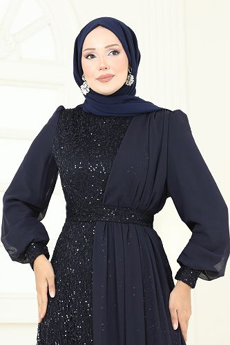 moda selvim Payet Detaylı Şifon Abiye 2819ELC1143 Laci - Thumbnail