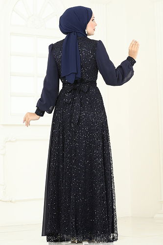 moda selvim Payet Detaylı Şifon Abiye 2819ELC1143 Laci - Thumbnail