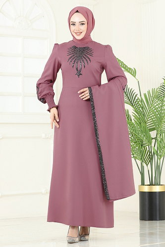 moda selvim Payet Detaylı Yelekli Abiye 2758ASMK1074 Gül Kurusu - Thumbnail
