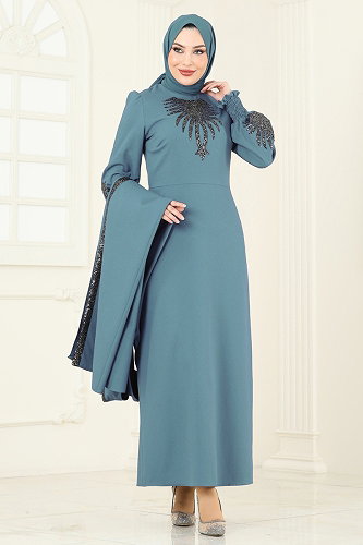 moda selvim Payet Detaylı Yelekli Abiye 2758ASMK1074 Mavi - Thumbnail