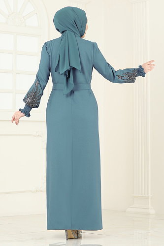 moda selvim Payet Detaylı Yelekli Abiye 2758ASMK1074 Mavi - Thumbnail