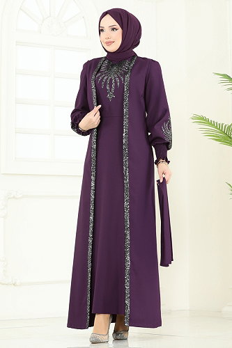 moda selvim Payet Detaylı Yelekli Abiye 2758ASMK1074 Mor - Thumbnail